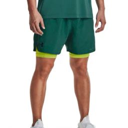Under Armour Green Super Fit Self Pattern 2-In-1 Sports Shorts-image-25
