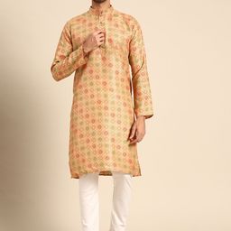 RAJUBHAI HARGOVINDAS Men Beige & Green Ethnic Motifs Printed Cotton Kurta-picture-26