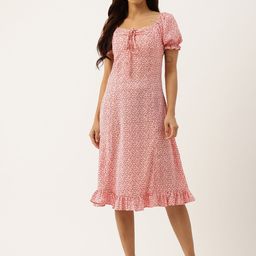 Berrylush Floral Print Crepe A-Line Dress-image-85