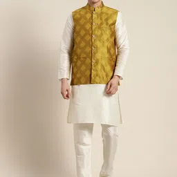 SOJANYA Mandarin Collar Regular Kurta With Churidar & With Nehru Jacket image 1