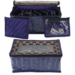 Kuber Industries Blue Solid 2 Pieces Jewellery Organizers With 10 Pouches-14