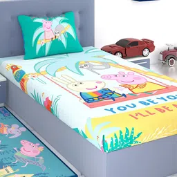 Peppa Pig Green & Yellow Printed 180 TC Cotton Single Bedsheet with 1 Pillow Covers-19