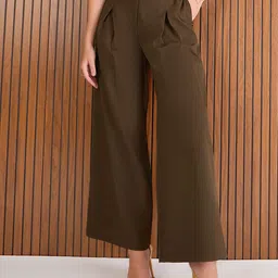 SASSAFRAS Women Flared High-Rise Pleated Trousers-image-19