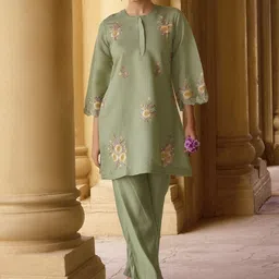 DRESOUL Embroidered Round Neck Top With Trousers Co-Ords-image-55