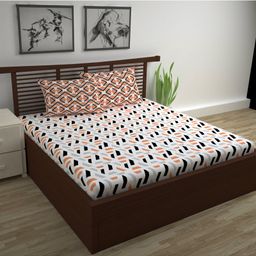 Divine Casa Floral Blend Cotton Double Bedsheet with 2 Pillow Covers - Peach & Carrot Red-image-22