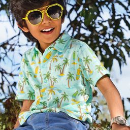 Babyhug cotton Half sleeves Knit boys shirt Surf Print- Blue-image-66