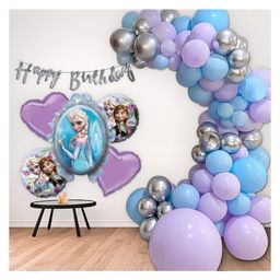 Bubble Trouble  Frozen Theme Birthday Decoration Items for girls DIY Combo Kit item with Purple Blue & Silver Balloons Frozen theme Foil balloon & HBD banner Princess Elsa theme Pack of - 69 Items-33