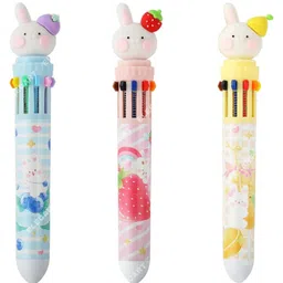 Elecart 10 in 1 Retractable Ballpoint Pen, Multicolour Pens, Stylish 10 color ink 0.5mm for Office School & stationery (Pack of 3, Rabbit)-picture-29