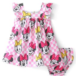Babyhug Disney Cotton Jersey Knit Frill Sleeves Frock with Bloomer Minnie Mouse Print- Pink-picture-21