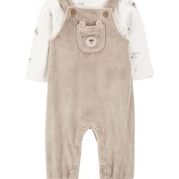 Carter's Knit Dungaree & Full Sleeves T-Shirt With Animal Print & Pocket Applique - Tan-image-65