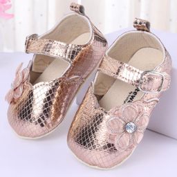 Cute Walk by Babyhug Velcro Closure Textured & Floral Applique Ballerina Booties - Gold-image-94