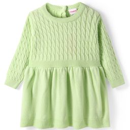 Babyhug Knit Full Sleeves Cable Knit Design A-Line Woollen Dress - Light Green-image-84