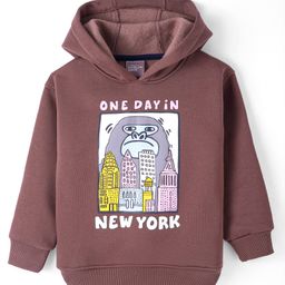 Little Kangaroos Fleece Knit Hooded Sweatshirt With Bear Print - Rose-image-82