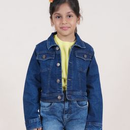 Kiddopanti Full Sleeve Light Washed Crop Denim Jacket -  Blue-image-10