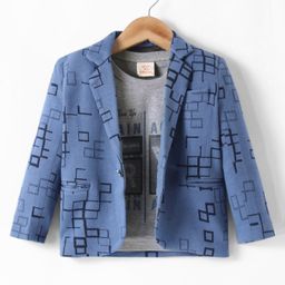 Rikidoos Full Sleeves Abstract Printed Blazer With Tee - Blue & Grey-image-52