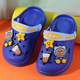 PASSION PETALS Bear & Star Applique Detailed Back Strap Closure Clogs - Blue-13