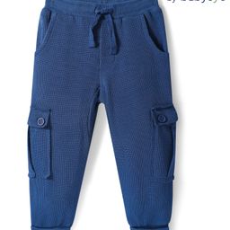 Babyoye Cotton Knit Eco Consious Full Length Solid Waffle Lounge Pants - Navy Blue-image-10
