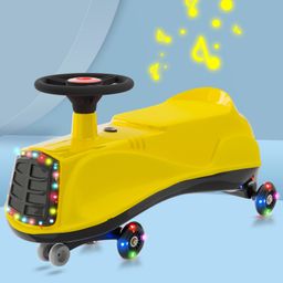 Kids Swing Car With Light & Music Fully Assembled| Easy to Handle| Built for Rough Play| Encourages Physical Activity| Smooth PU Wheels - Yellow-18