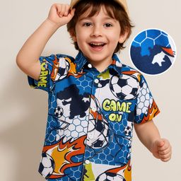Babyhug Cotton Knit Half Sleeves Shirt With Football Print - Blue-image-40