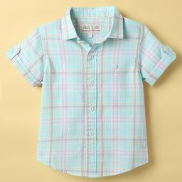 JASH KIDS Cotton Woven Half Sleeves Checks Shirt - Light Blue-image-69
