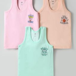 Zero Sinker Knit Sleeveless Vests with Gaming Print Pack of 3 - Peach Pink & Aqua Blue-image-30