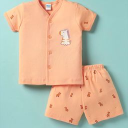 Tango Interlock Knit Half Sleeves Shorts Night Suit With Animal Print - Peach-image-95