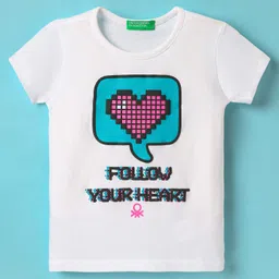 UCB Knit Half Sleeves T-Shirt with Follow Your Heart Text Print - White-picture-15