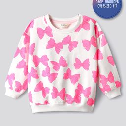 Bonfino 100% Cotton Knit Full Sleeves Oversized Sweatshirt With Bow Print - White-picture-39
