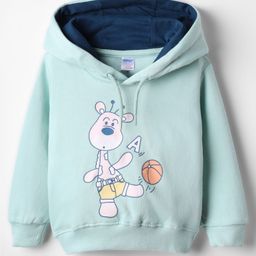 Tango Knit Full Sleeves Hooded Fleece Sweatshirt with Giraffe Print - Aqua Blue-picture-16