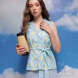 CORSICA Printed Shirt Style Top with Belt-image-26