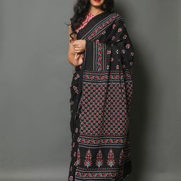 Pinkcity Trade World Floral Pure Cotton Block Print Saree-image-90