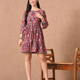 HARIKS Women Ethnic Motifs Print Flared Sleeve Fit & Flare Dress-picture-49