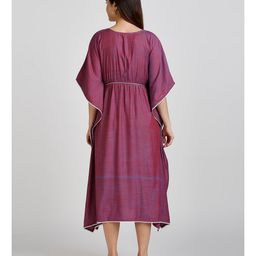 Dummy Shape Three Fourth Sleeves Abstract Embroidered Stretchable Maternity Kaftan Kurta With Concealed Zipper Nursing Access - Purple image 5