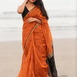 CaniBani Orange Silk Blend Banarasi Sarees-image-6