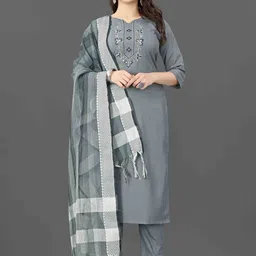 Moda Rapido Women Ethnic Motifs Embroidered Regular Thread Work Kurta with Trousers & With Dupatta-image-16