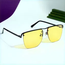 SUNGLASSIC Unisex Square Sunglasses with UV Protected Lens Heldish-Black-Yellow-9