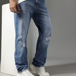 FCUK Men Relaxed Fit Low Distress Light Fade Printed Stretchable Jeans-image-49