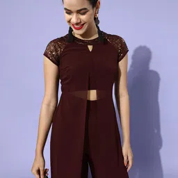 Miss Chase Women Charming Maroon Solid Bling and Sparkly Jumpsuit-picture-36
