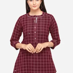 Kvsfab Women Maroon Checked Tunic-image-97