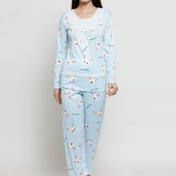Claura Women Blue & White Printed Night Suit-image-62