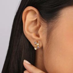Mia by Tanishq Pearl Kissed by Moonlight 14k Gold Stud Earrings-image-45