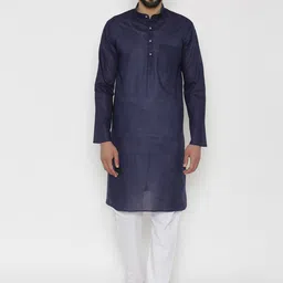Wintage Men Navy Blue Solid Kurta with Pyjamas-image-87