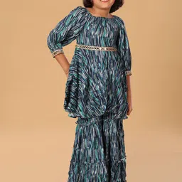 The Mini Trunk Girls Abstract Printed Kurta with Sharara-image-79