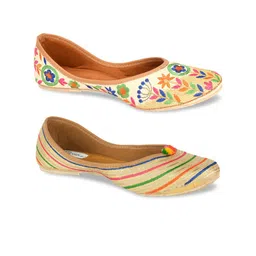 DESI COLOUR Women Multi Striped Mojaris with Embroidered Flats-image-40