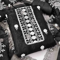 KALINI Floral Embroidered Thread Work Organza Unstitched Dress Material-image-96