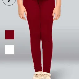 Lyra Kids Maroon & White Skinny Fit Leggings (Pack of 2)-image-109