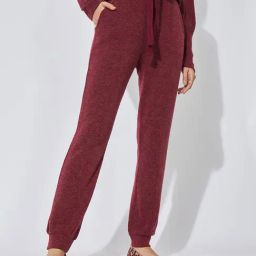 The Label Life Burgundy Regular Fit Mid Rise Joggers-image-48
