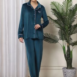 Kanvin Women Lapel Collar Long Sleeves Night suit-image-62