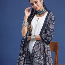 Taavi Floral Ajrakh Block Printed Pure Cotton Dupatta image 4