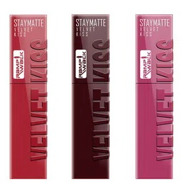 Ramp Walk Set Of 3 Velvet Kiss Lipsticks - 3.5 ml Each - Matte Red- Maroon- Nude Pink-44